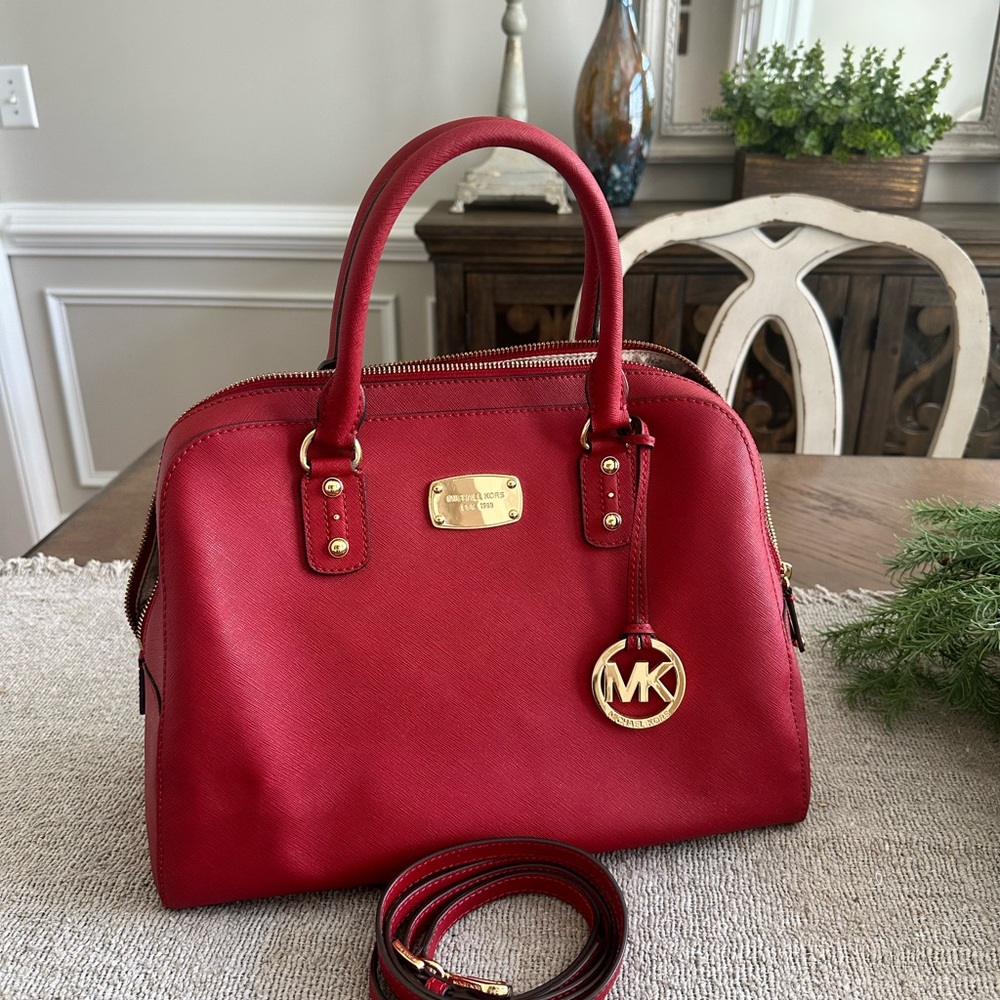 Michael Kors Red Satchel with Gold Accents